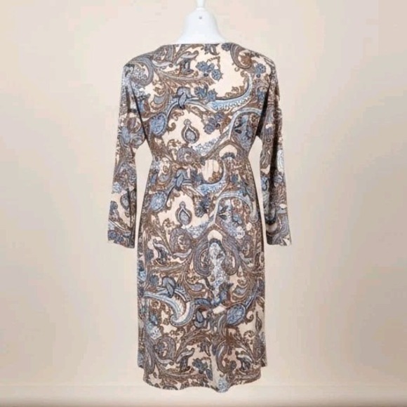 Suzanne Betro Womens M Jersey Cotton Blend Tie Pockets Paisley Print Midi Dress - Picture 3 of 7